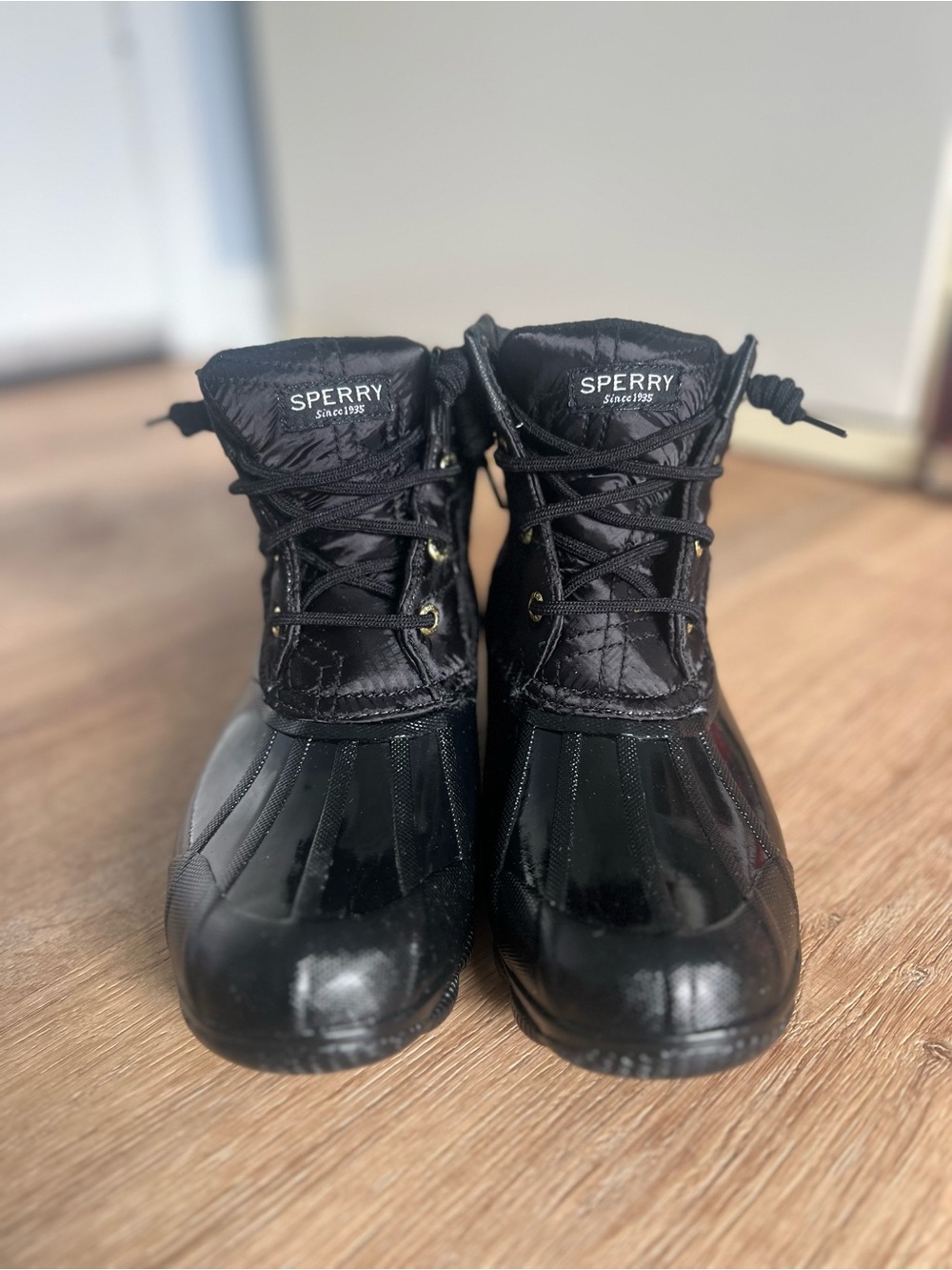 Sperry Black Lace-Up Quilted Duck Boots